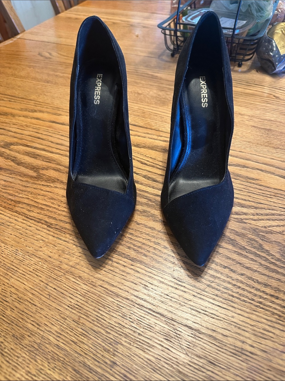 Express Black Pointed-Toe Suede Pumps